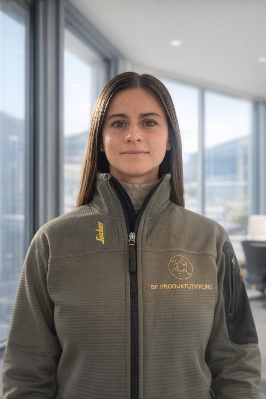 Kvinne med langt brunt hår ikledd grønn jakke